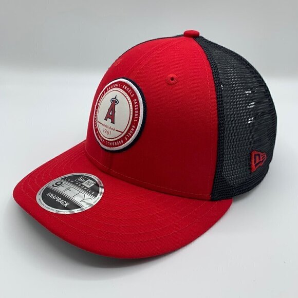 Los Angeles Angels Red Navy Blue New Era Low Profile Snapback Trucker Hat New - Picture 1 of 6